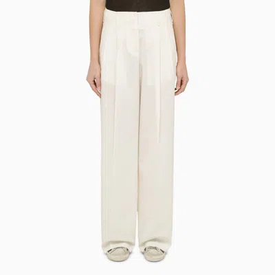 Shop Golden Goose Wool-blend Wide Trousers In White