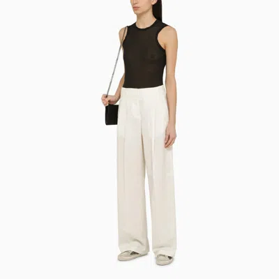 Shop Golden Goose Wool-blend Wide Trousers In White