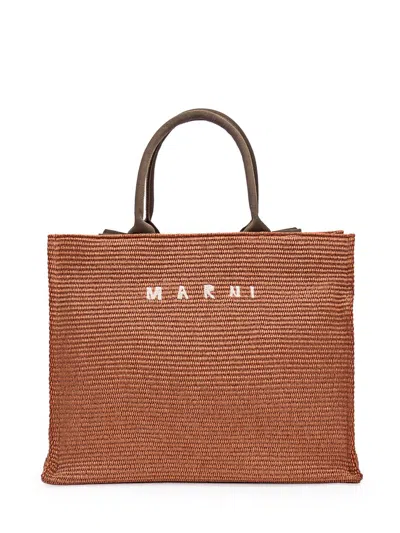 Shop Marni Large Rafia Bag In Brown