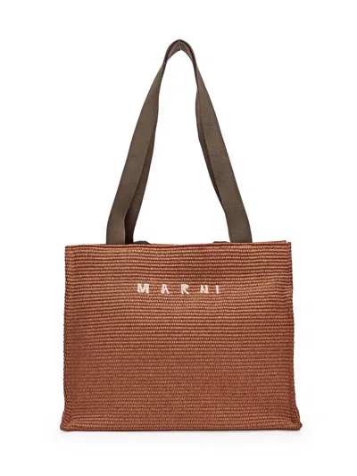 Shop Marni Large Rafia Bag In Brown