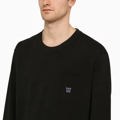 Needles Black Crew-neck Sweatshirt With Embroidery In Black