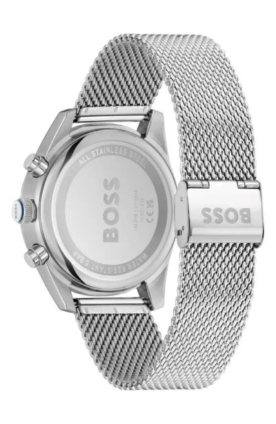Shop Hugo Boss Skytraveller Chronograph Mesh Strap Watch, 44mm In Blue