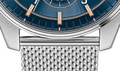 Shop Hugo Boss Skytraveller Chronograph Mesh Strap Watch, 44mm In Blue