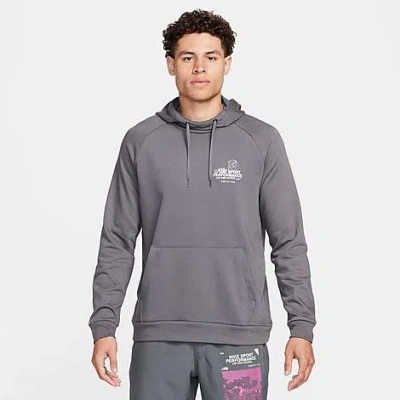 Shop Nike Men's Dri-fit Fitness Just Keep Growing Graphic Pullover Hoodie In Iron Grey/iron Grey/photon Dust