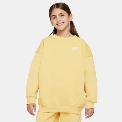 Shop Nike Girls' Sportswear Club Fleece Oversized Sweatshirt In Saturn Gold/white