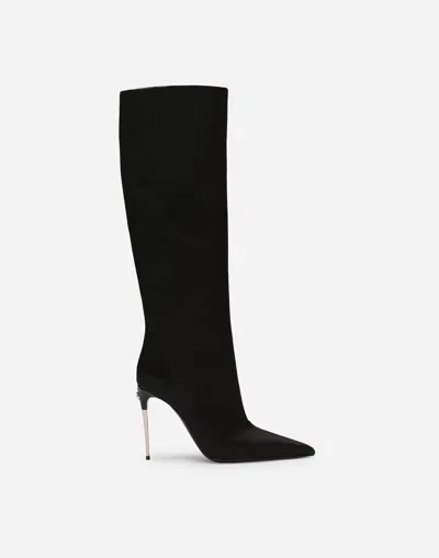 Dolce & Gabbana Logo-plaque Leather Boots In Black