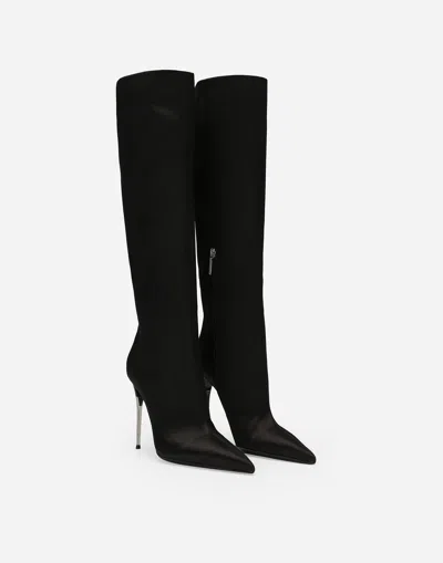 Dolce & Gabbana Logo-plaque Leather Boots In Black