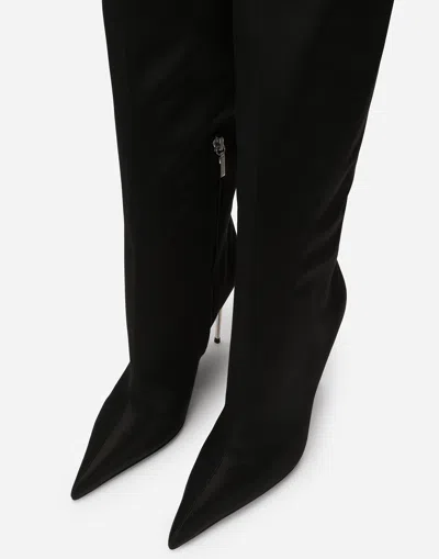 Dolce & Gabbana Logo-plaque Leather Boots In Black