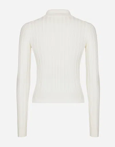 Dolce & Gabbana Cropped Ribbed Viscose Polo-shirt With Dg Logo In White