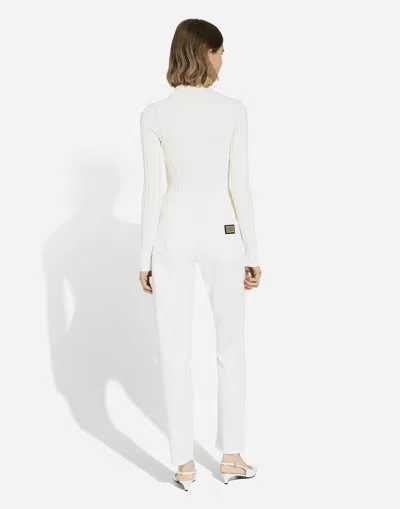 Dolce & Gabbana Cropped Ribbed Viscose Polo-shirt With Dg Logo In White