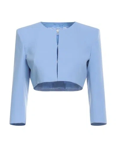 PATRIZIA PEPE PATRIZIA PEPE WOMAN BLAZER SKY BLUE SIZE 10 POLYESTER, ELASTANE 