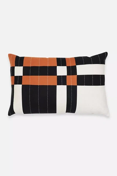 Shop Anchal Patchwork Plaid Lumbar Pillow In Brown