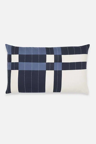 Shop Anchal Patchwork Plaid Lumbar Pillow In Blue