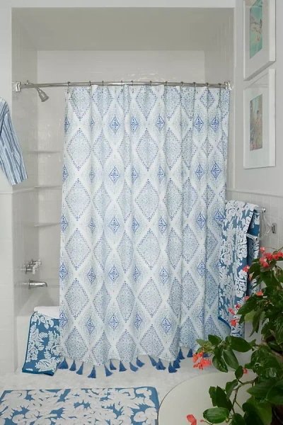 Shop John Robshaw Textiles John Robshaw Eniya Azure Shower Curtain In Blue