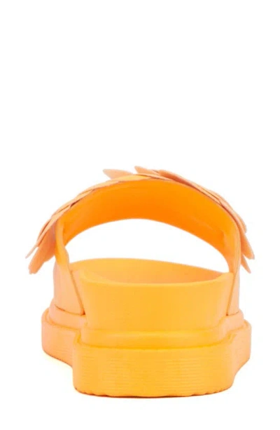 New York And Company Camilia Flower Strap Platform Slide Sandal In Orange Sorbet