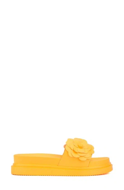 New York And Company Camilia Flower Strap Platform Slide Sandal In Orange Sorbet