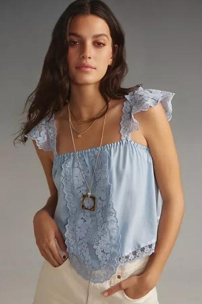 Shop Tiny Daphne Lace Tank Top In Blue