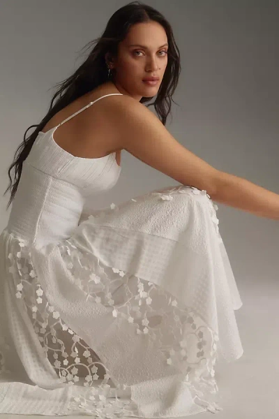 Shop Maeve Sleeveless Embellished Smocked Midi Dress In White