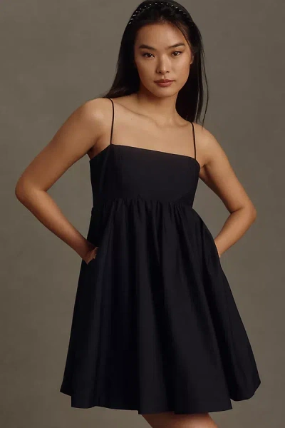 Shop Maeve Square-neck Babydoll Mini Dress In Black
