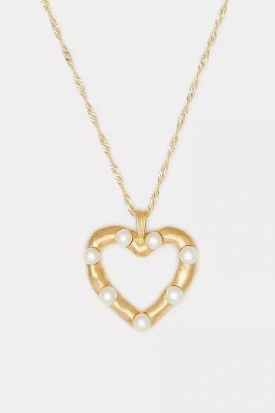 Shop Deux Lions Jewelry Lulu Pearl Heart Necklace In Gold