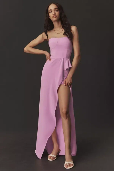 Shop Dress The Population Kai Strapless Side-slit Gown In Purple