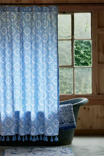 Shop John Robshaw Textiles John Robshaw Akash Azure Shower Curtain In Blue