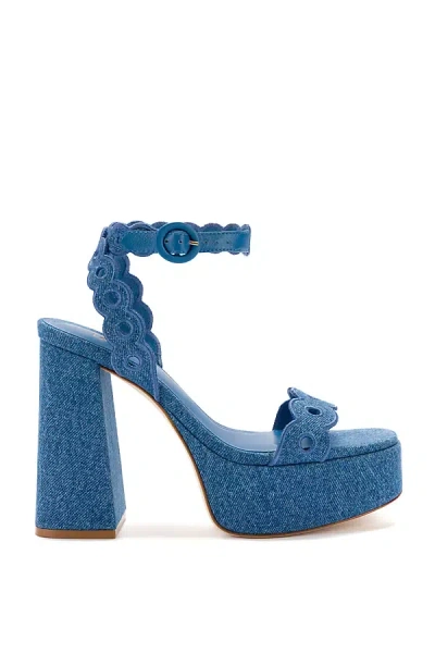 Shop Larroude Dolly Broderie Sandal In Blue