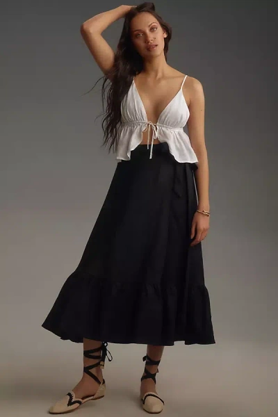 Shop Reformation Julep Linen Midi Skirt In Black