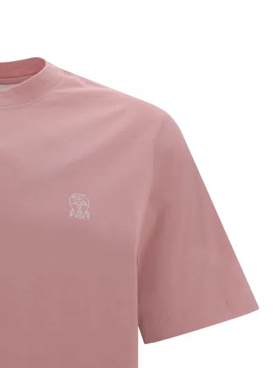 Shop Brunello Cucinelli Logo Embroidered T-shirt Pink