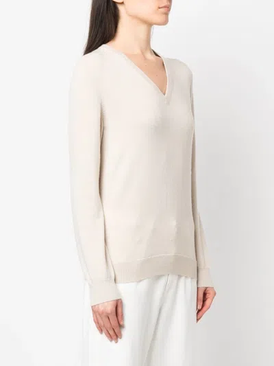 Shop Brunello Cucinelli V-neck Cashmere Sweater Beige