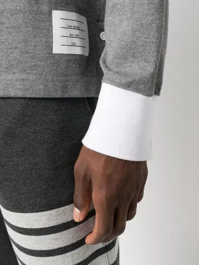 Shop Thom Browne Long Sleeve Cotton Polo Shirt Grey