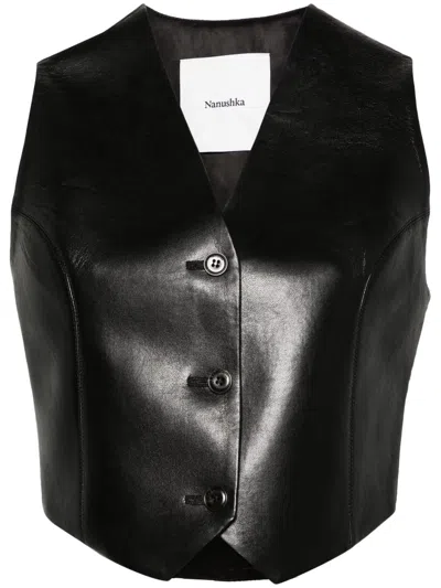 Shop Nanushka Arnona Cropped Vest - Women's - Polyester/bonded Leather/polyurethane/polyamideviscosepolyester In Black