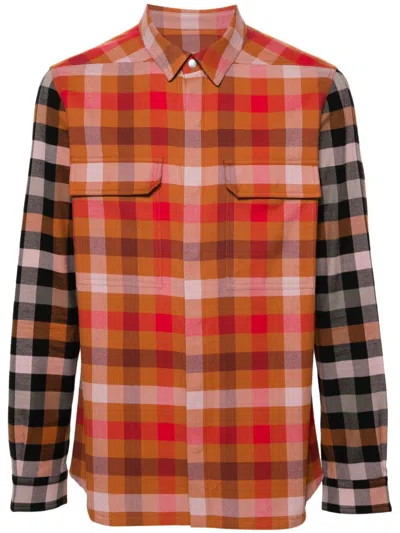 Shop Rick Owens Orange Plaid-check Cotton Shirt