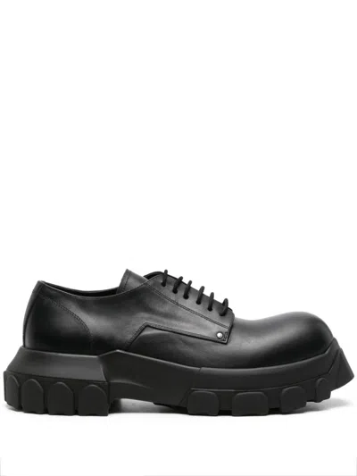 Shop Rick Owens Black Bozo Tractor Leather Derby Shoes
