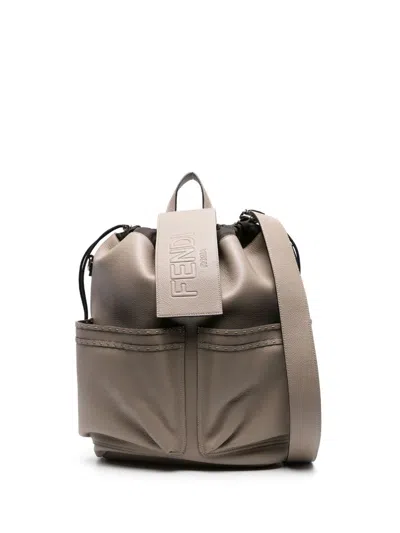 Shop Fendi Neutral Strike Medium Leather Backpack In Brown