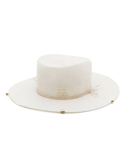 Shop Ruslan Baginskiy White Chain-detail Straw Fedora Hat In Neutrals