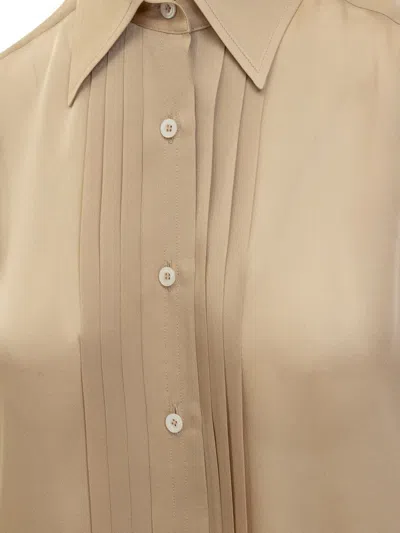 Shop Tom Ford Silk Shirt With Pleated Detail In Beige
