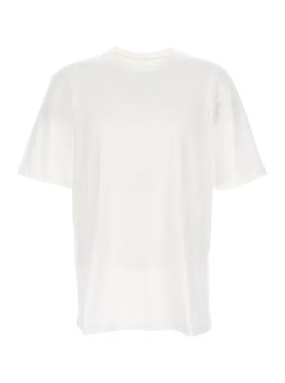 Shop Jil Sander White Back Print Short-sleeved T-shirt In Cotton Man Paired With A Lime Yellow Long-sleeved Sheer T-