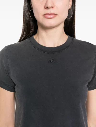 Shop Courrèges Ac Straight Stonewashed T-shirt Woman Gray In Cotton
