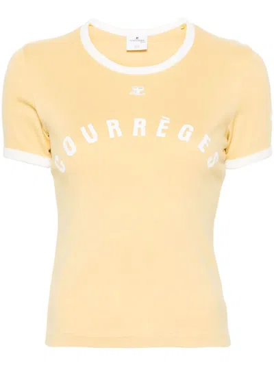 Shop Courrèges Contrast Printed T-shirt Woman Ywllow In Cotton