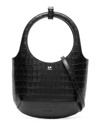 Shop Courrèges Holy Croco Stamped Bag Woman Black In Leather