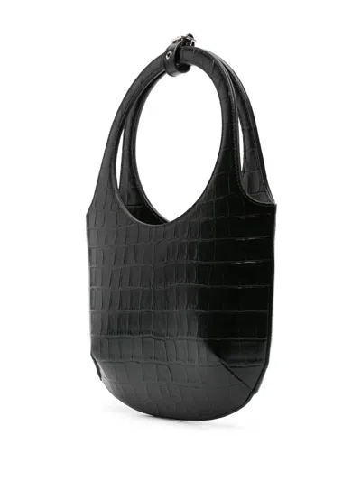 Shop Courrèges Holy Croco Stamped Bag Woman Black In Leather