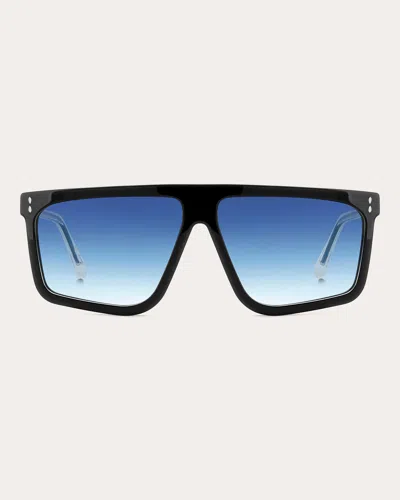 Shop Isabel Marant Women's Black & Blue Gradient Rectangular Flat-top Sunglasses
