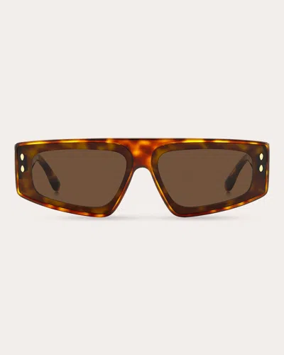 Shop Isabel Marant Women's Brown Havana Rectangular Flat-top Sunglasses
