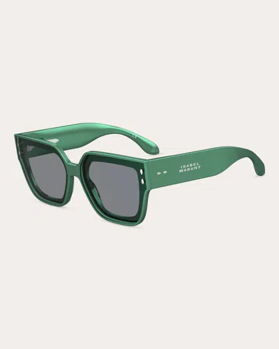 Shop Isabel Marant Women's Pearled Green Rectangular Sunglasses