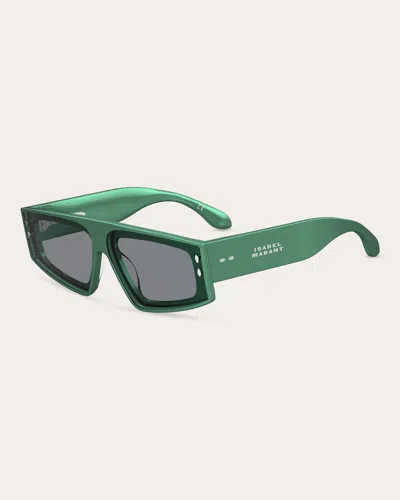 Shop Isabel Marant Women's Pearled Green Rectangular Flat-top Sunglasses