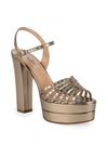 VALENTINO GARAVANI Love Latch Grommeted Metallic Leather Platform Sandals