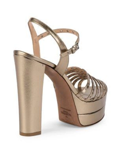 Shop Valentino Love Latch Grommeted Metallic Leather Platform Sandals In Gold