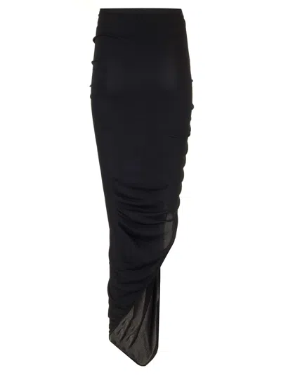 Shop Rick Owens Black Stretch Viscose Midi Skirt