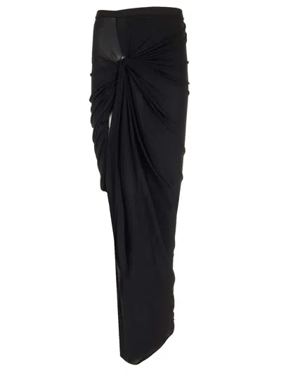 Shop Rick Owens Black Stretch Viscose Midi Skirt